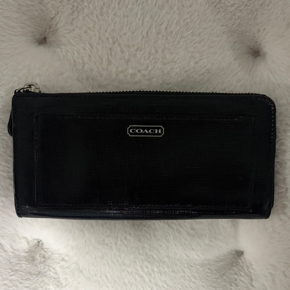 Coach Patent Leather Black Zip Wallet
